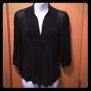 Trina Turk V-Neck Sheer Front Pleat Blouse